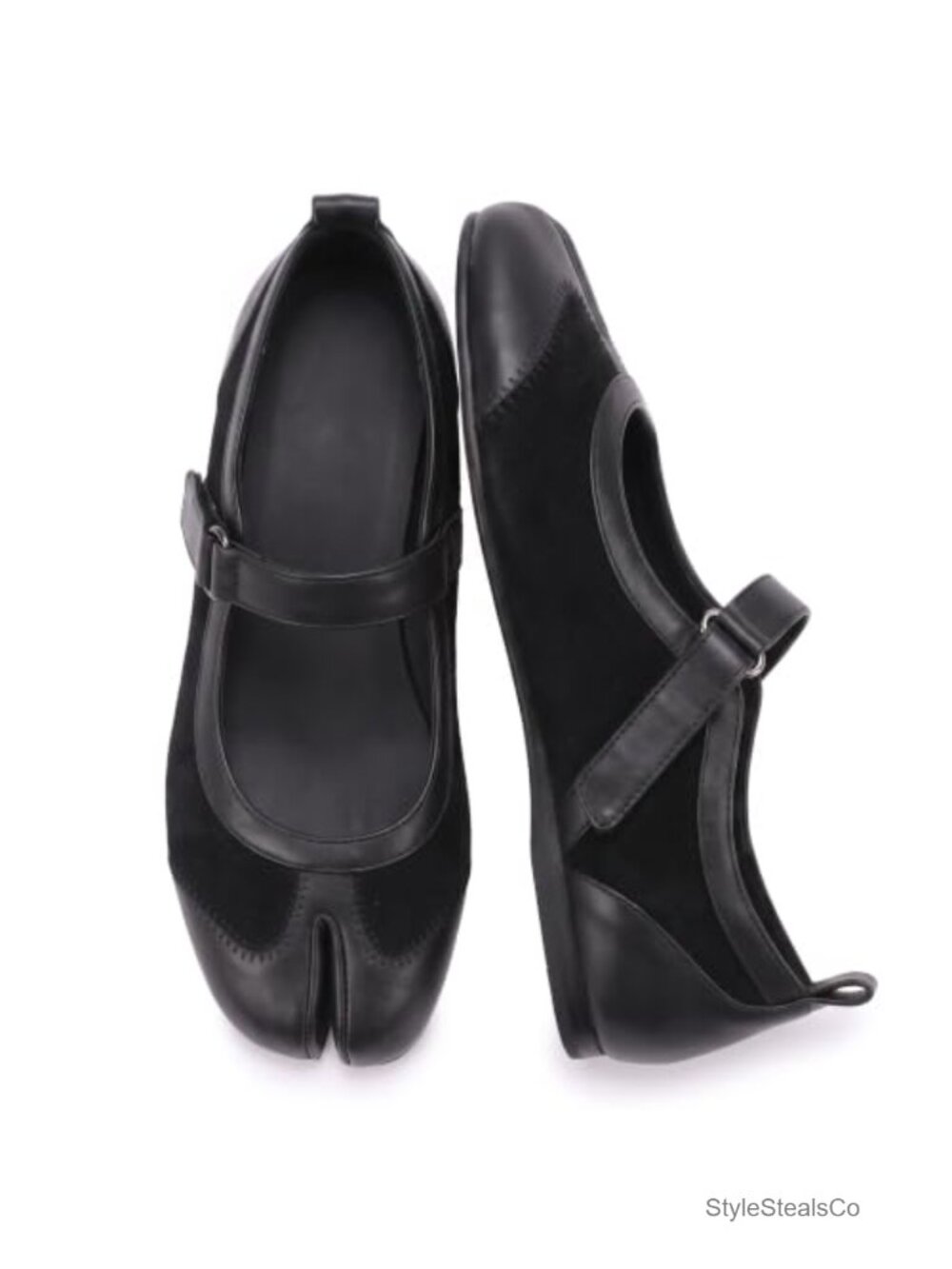 Women's Split Toe Ballet Flats Faux Leather Patchwork Hook and Loop Mary Jane